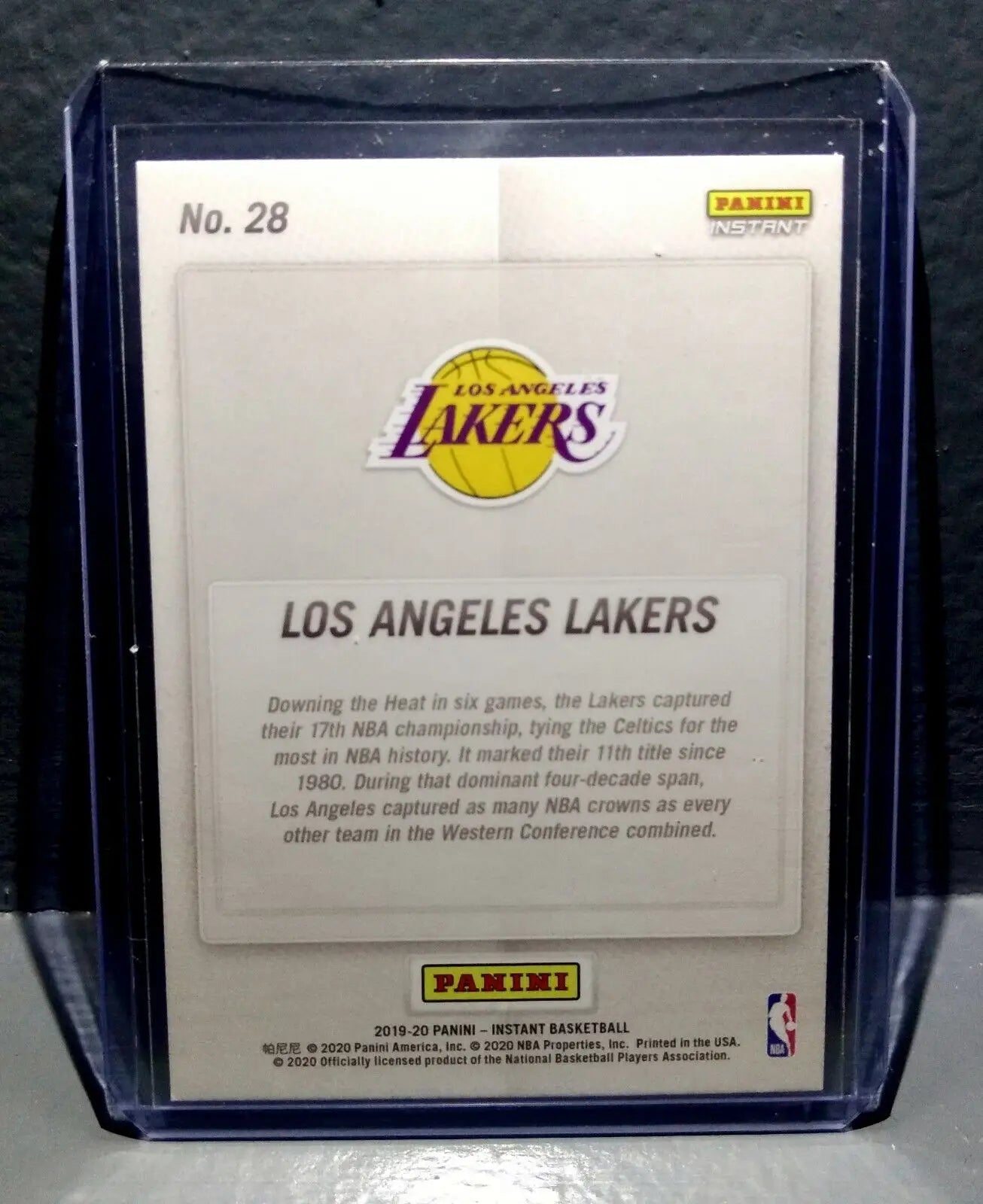 Los Angeles Lakers 2020 Panini LA Lakers NBA Champions #28 Basketball Card - Basketball Card Single