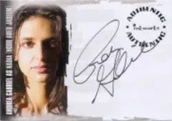 Signed black and white autograph card of Andrea Gabriel as Nadia with portrait photograph