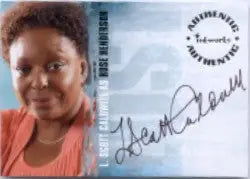 Autographed Scott Caldwell trading card of a smiling woman in a peach top