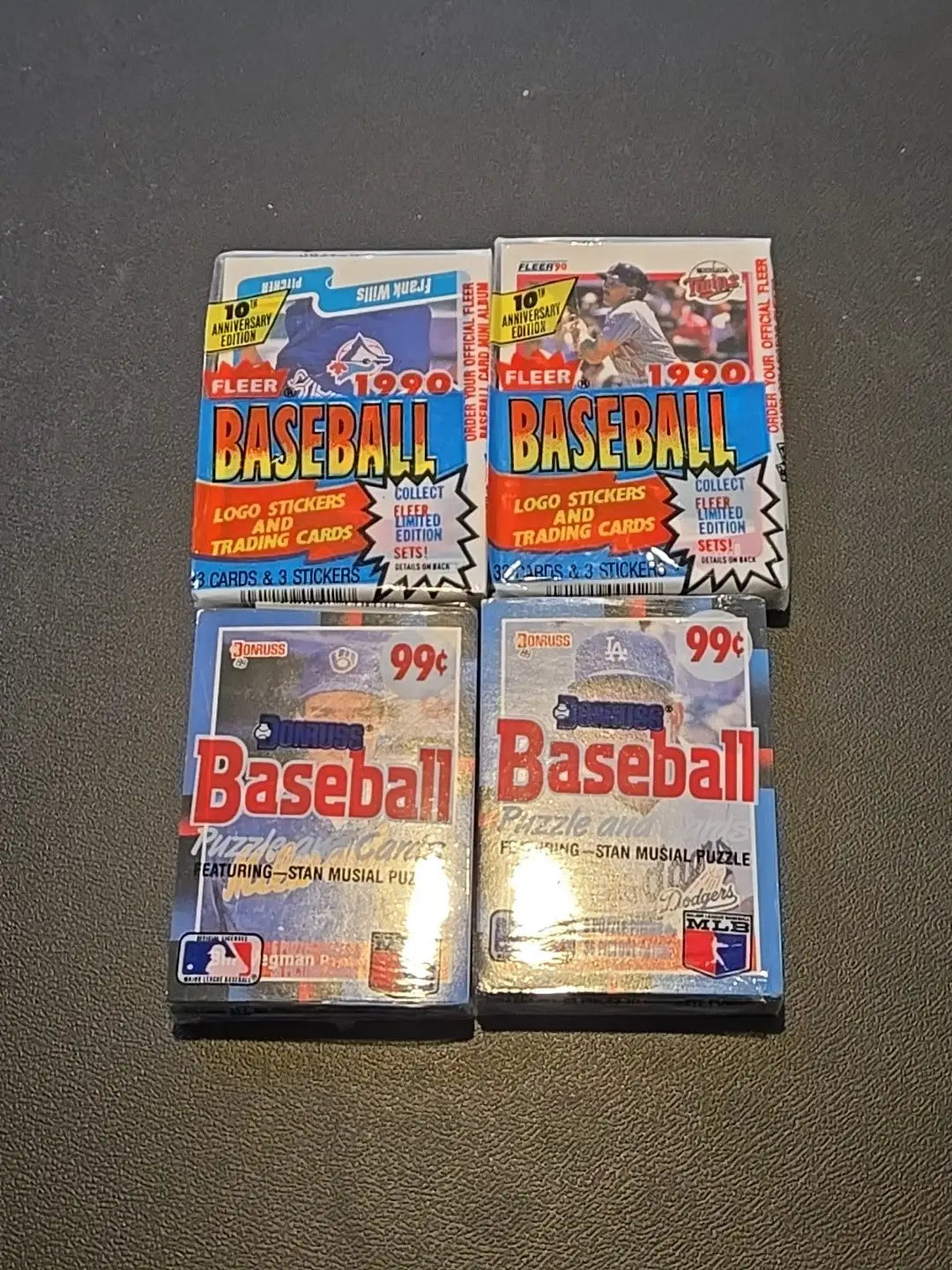 Lot Of 4 Mlb Cello Packs 2 Fleer 1990 And 2 Donruss 1988 - Baseball Card Box