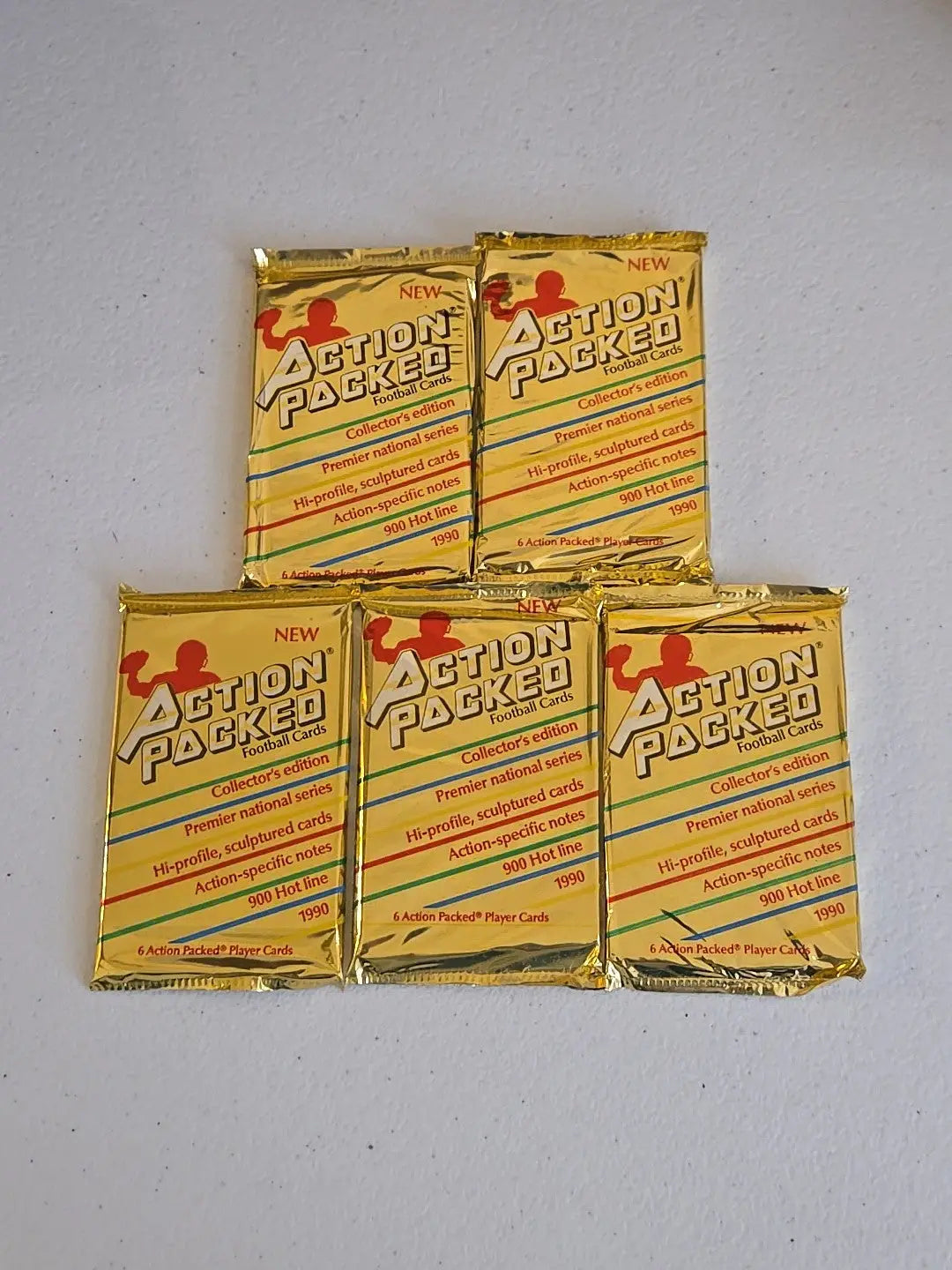Lot Of 5 action packed football card Packs 1990 - Football Card Box