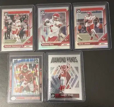 Lot of 5 Kansas City Chiefs NFL Cards Optic Donruss 2024 Mahomes Kelce Worthy++ - Football Card Singles