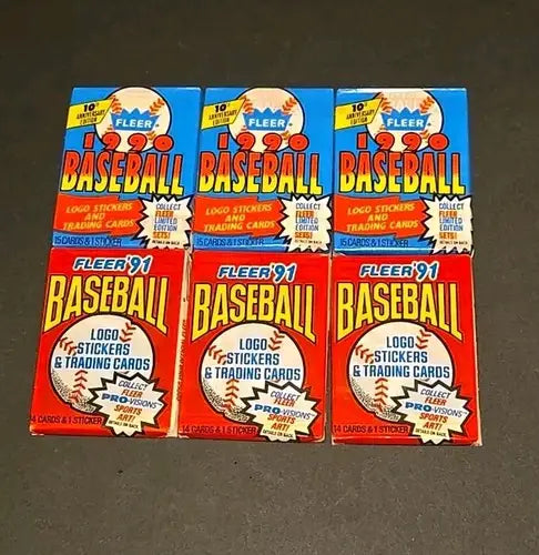 Lot Of 6 Fleer 90,91 Baseball Card Packs - Baseball Card Box