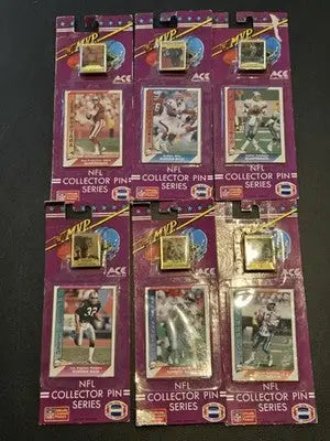 Lot of 6 NFL Collector Pin Series 1991 ACE Novelty w/ Card Marino Montana Aikman - Sports Memorabilia
