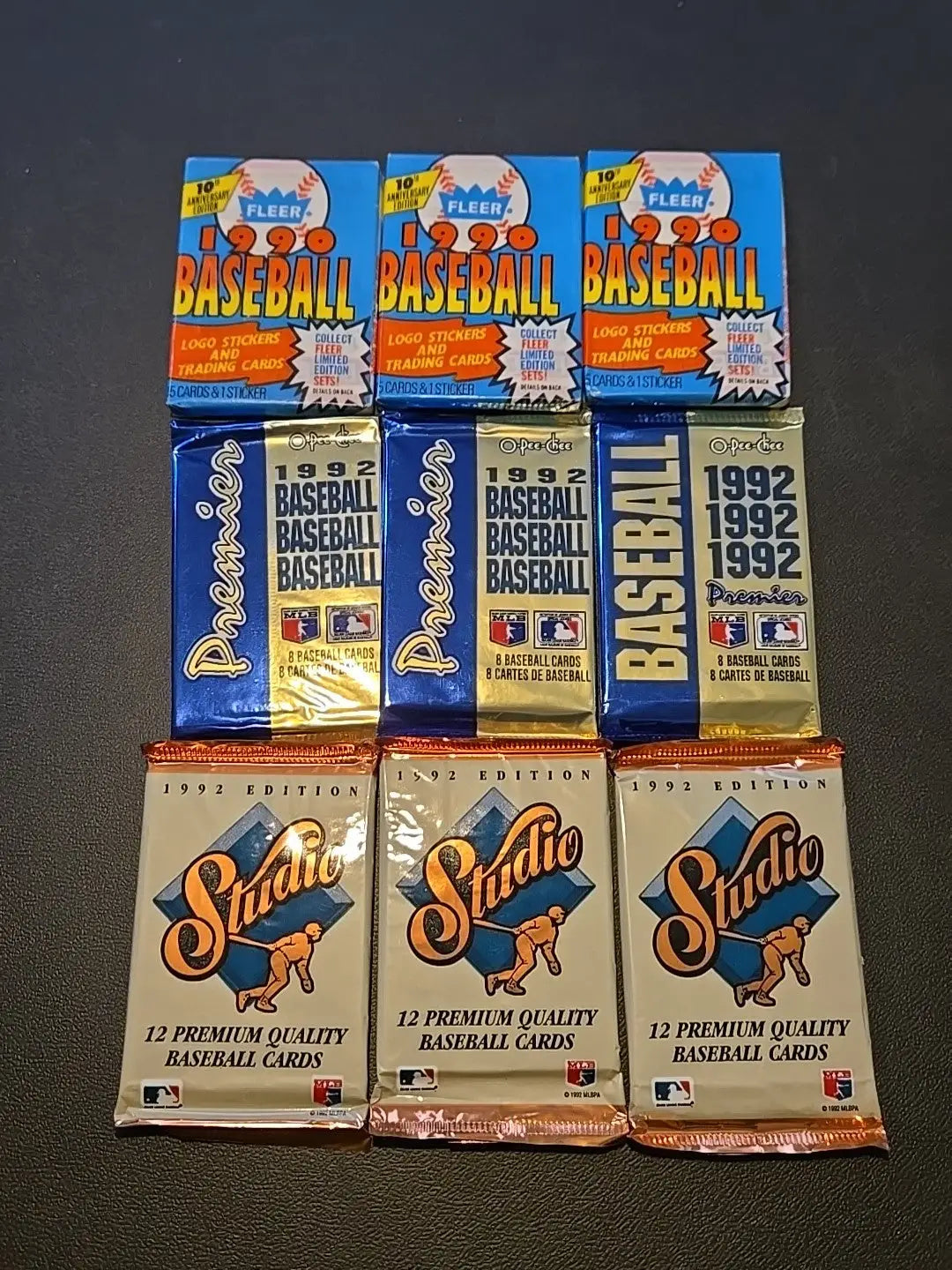 Lot Of 9 1990s Baseball Card Packs Fleer 90/studio 92/ Premier 1992 3 Packs Each - Baseball Card Box