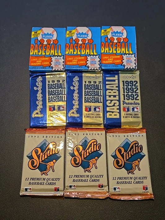Lot Of 9 1990s Baseball Card Packs Fleer 90/studio 92/ Premier 1992 3 Packs Each - Baseball Card Box