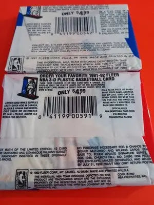 LOT of TWO 1991 Fleer Basketball Wax Packs. One Series 1. One Update Series. - Basketball Card Box