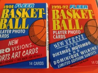 LOT of TWO 1991 Fleer Basketball Wax Packs. One Series 1. One Update Series. - Basketball Card Box