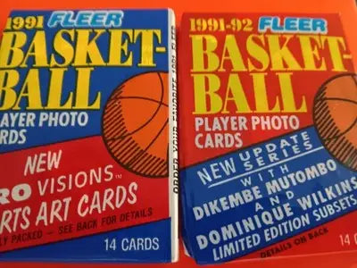 LOT of TWO 1991 Fleer Basketball Wax Packs. One Series 1. One Update Series. - Basketball Card Box