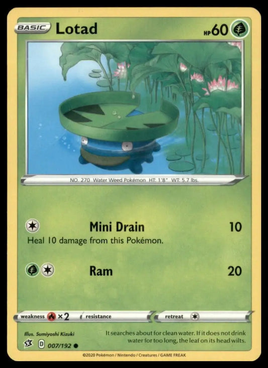 Lotad 007/192 Swsh02: Rebel Clash Regular Pokemon - Pokémon Card Single