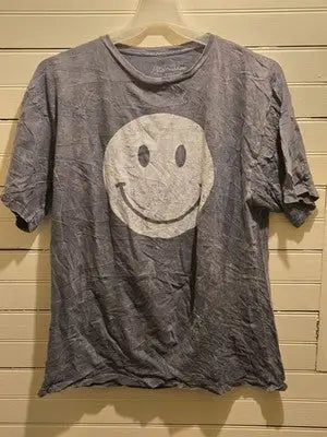 Lotus Fashion T-Shirt Mens XL Acid Wash Gray Smiley Face Distressed Graphic Tee - Apparel