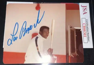 Lou Brock Signed 3x5 Photo St Louis Cardinals Personal Snapshot Picture Auto JSA - Sports Memorabilia