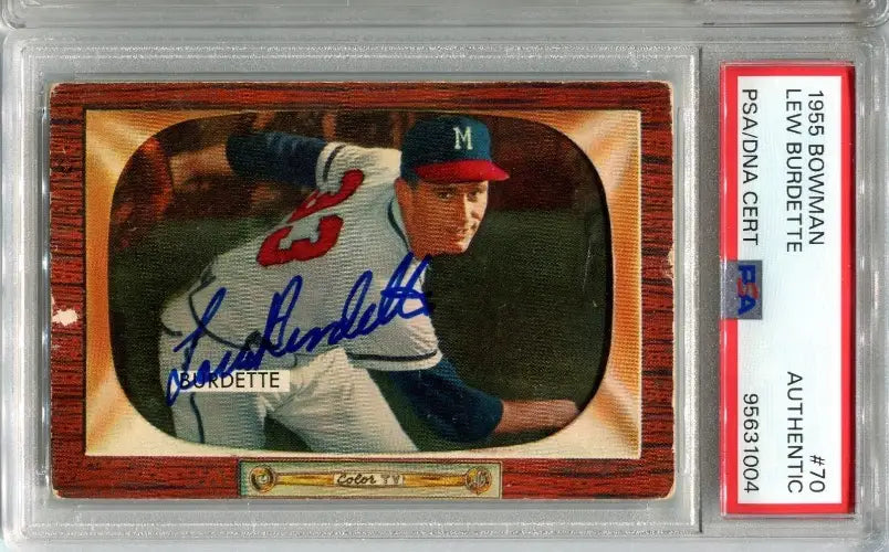 Lou Lew Burdette Signed 1955 Bowman #70 PSA DNA Authentic AUTO Milwaukee Braves - Baseball Card Single