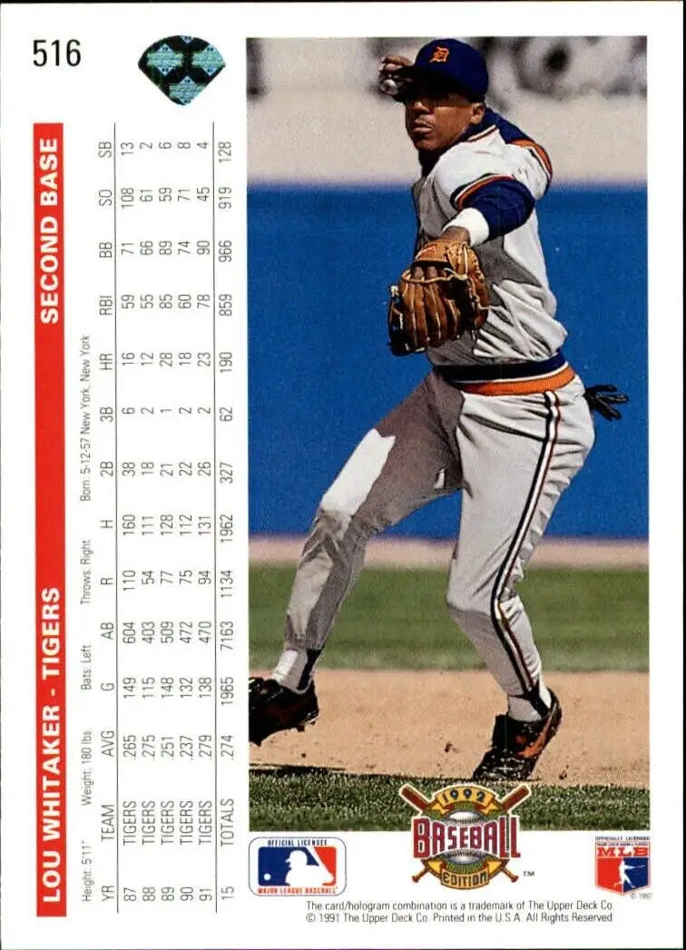 Lou Whitaker 1992 Upper Deck MLB #516 Baseball Card Detroit Tigers - Baseball Card Single