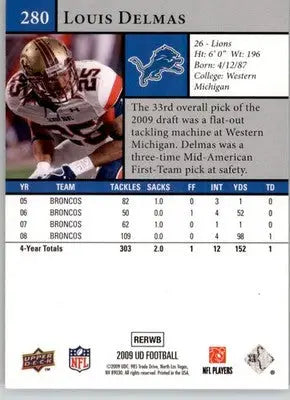 Louis Delmas - 2009 Upper Deck - #280 - RC Football - Football Card Single