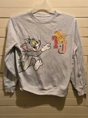 Love Tribe Sweatshirt Womens M Tom Jerry Graphic Crewneck Light Blue Long Sleeve - Apparel