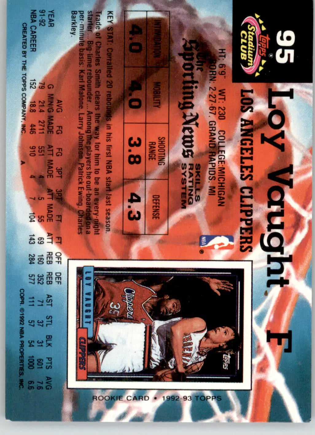 Loy Vaught - 1992-93 Stadium Club - #95 - Basketball - Basketball Card Single