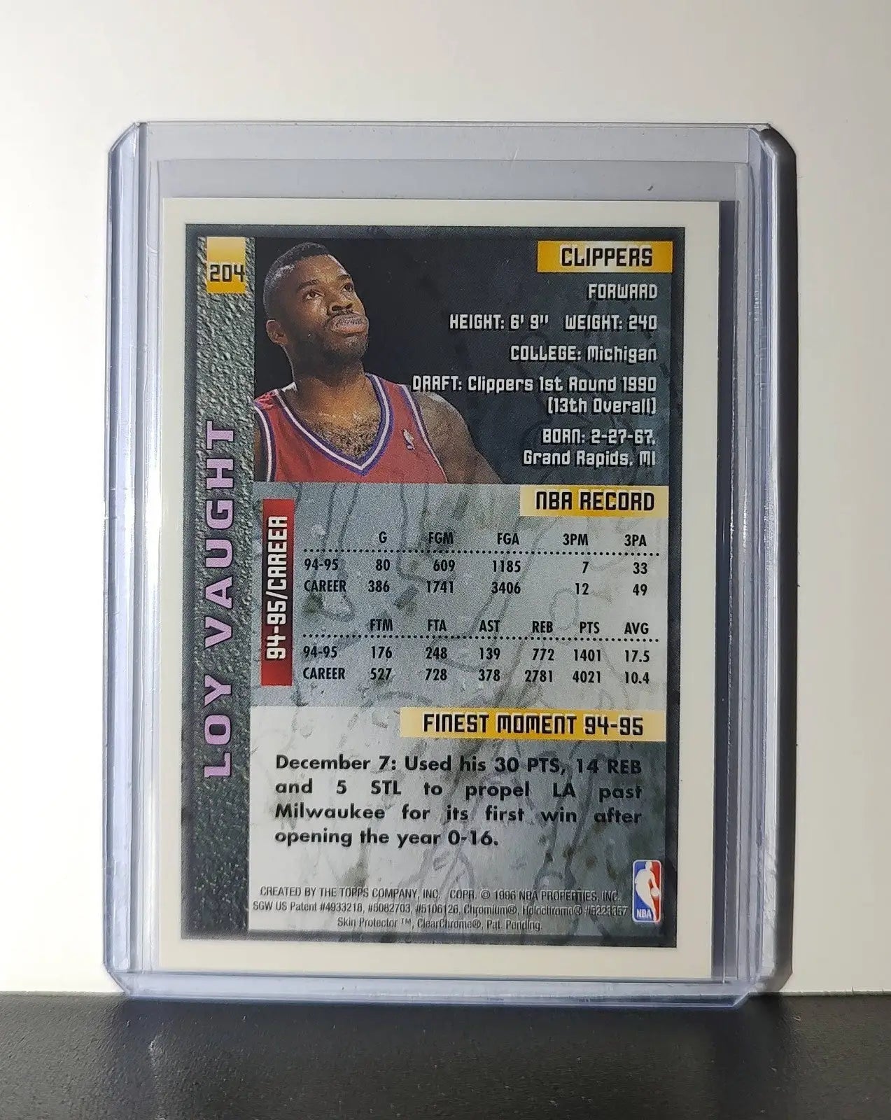Loy Vaught 1995-96 Topps Finest NBA #204 Card Clippers
