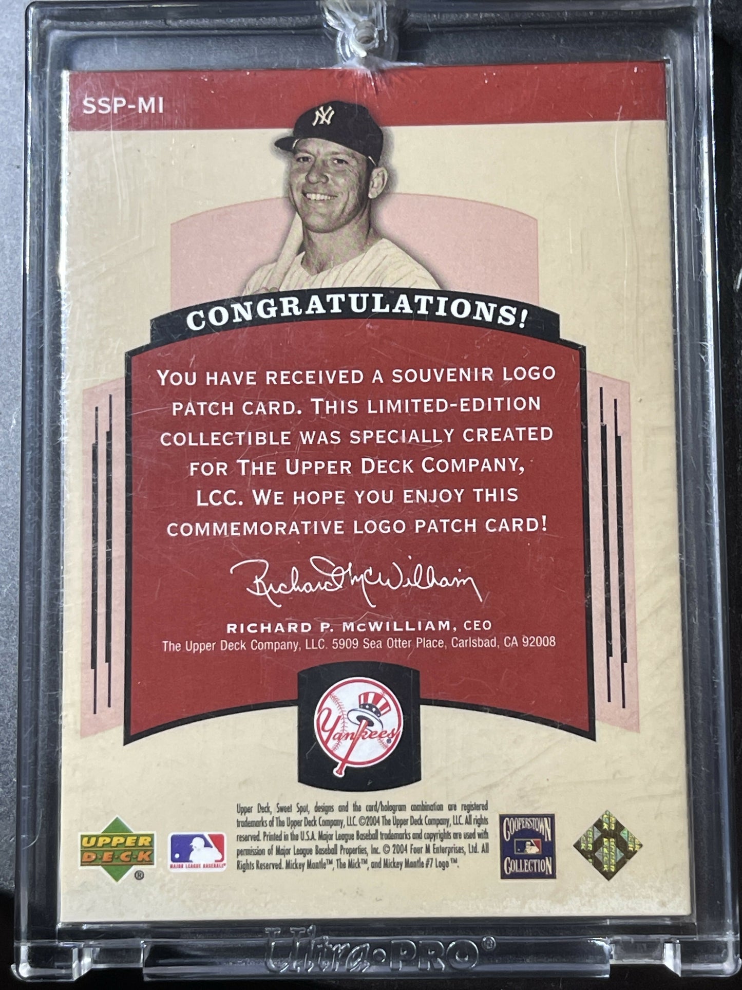 2004 Upper deck sweet spot classic Patches 140/300 Mickey Mantle SSP-MI