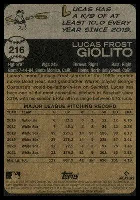 Lucas Giolito 2022 Topps Heritage #216 Chicago White Sox - Baseball Card Single