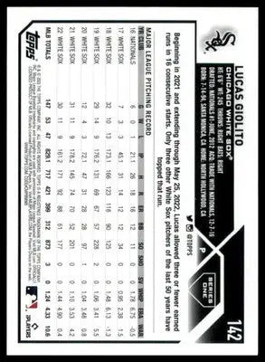 Lucas Giolito 2023 Topps #142 Chicago White Sox - Baseball Card Single