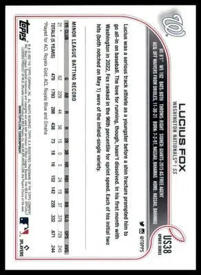 Lucius Fox Rookie 2022 Topps Update #US38 Washington Nationals - Baseball Card Single
