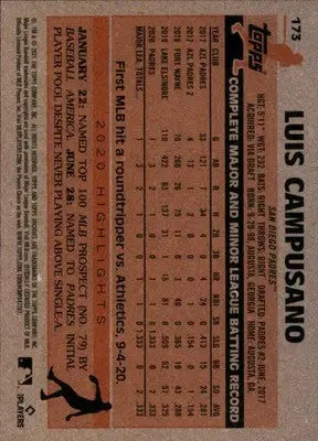 Luis Campusano Rookie 2021 Topps Archives #173 San Diego Padres - Baseball Card Single