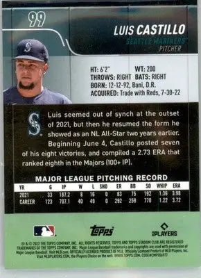 Luis Castillo - 2022 Stadium Club Chrome - #99 - Baseball - Baseball Card Single