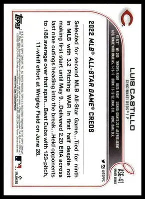 Luis Castillo 2022 Topps Update 2022 MLB All-Star Game #ASG-41 Cincinnati Reds - Baseball Card Single