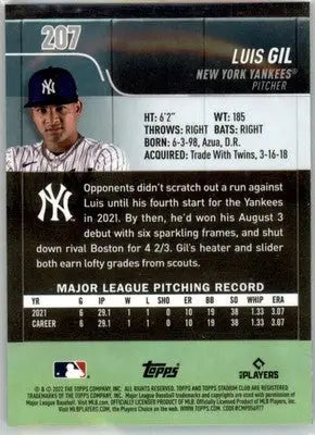 Luis Gil - 2022 Stadium Club Chrome - #207 - RC Baseball - Baseball Card Single