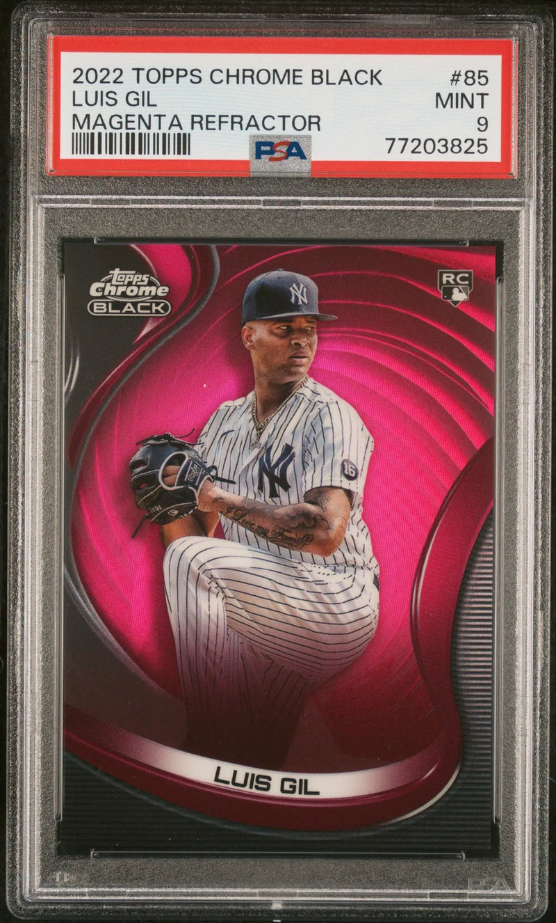 Luis Gil 2022 Topps Chrome Black Magenta Refractor PSA 9 Mint baseball card