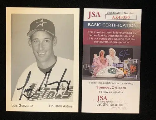 Luis Gonzalez Autographed b&w 3x5 AUTO Houston Astros Team Issue Signed JSA - Sports Memorabilia