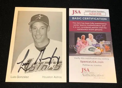Luis Gonzalez Autographed b&w 3x5 AUTO Houston Astros Team Issue Signed JSA - Sports Memorabilia
