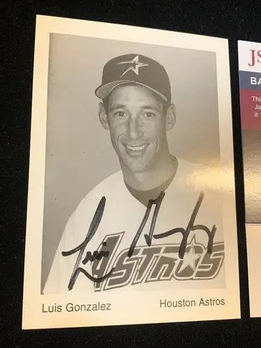 Luis Gonzalez Autographed b&w 3x5 AUTO Houston Astros Team Issue Signed JSA - Sports Memorabilia