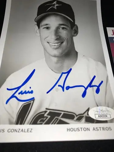 Luis Gonzalez Autographed b&w 5x7 AUTO Houston Astros Team Issue Signed JSA - Sports Memorabilia