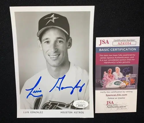 Luis Gonzalez Autographed b&w 5x7 AUTO Houston Astros Team Issue Signed JSA - Sports Memorabilia