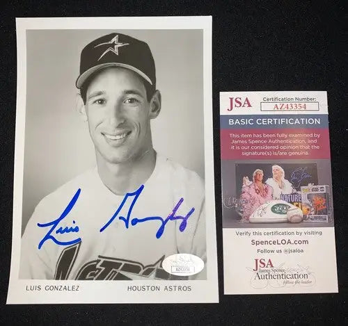 Luis Gonzalez Autographed b&w 5x7 AUTO Houston Astros Team Issue Signed JSA - Sports Memorabilia