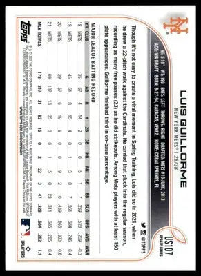 Luis Guillorme 2022 Topps Update #US107 New York Mets - Baseball Card Single