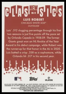 Luis Robert 2022 Topps Chrome New Classics #NC-11 Chicago White Sox - Baseball Card Single