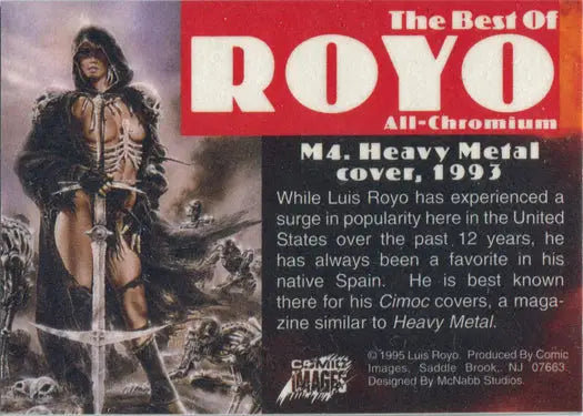 Magazine cover art with muscular figure against red gray backdrop for Heavy Metal chase card