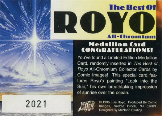 Collectible trading card depicting sunrise over ocean from Luis Royo Best of All-Chromium