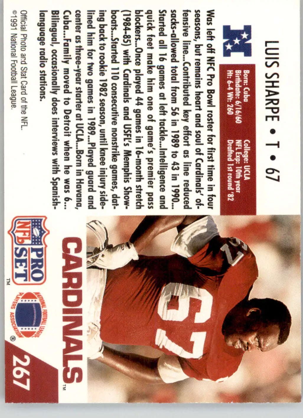 Luis Sharpe - 1991 Pro Set - #267 - Football - Football Card Single