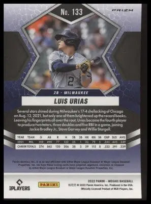 Luis Urias 2022 Panini Mosaic Green Mosaic #133 Milwaukee Brewers