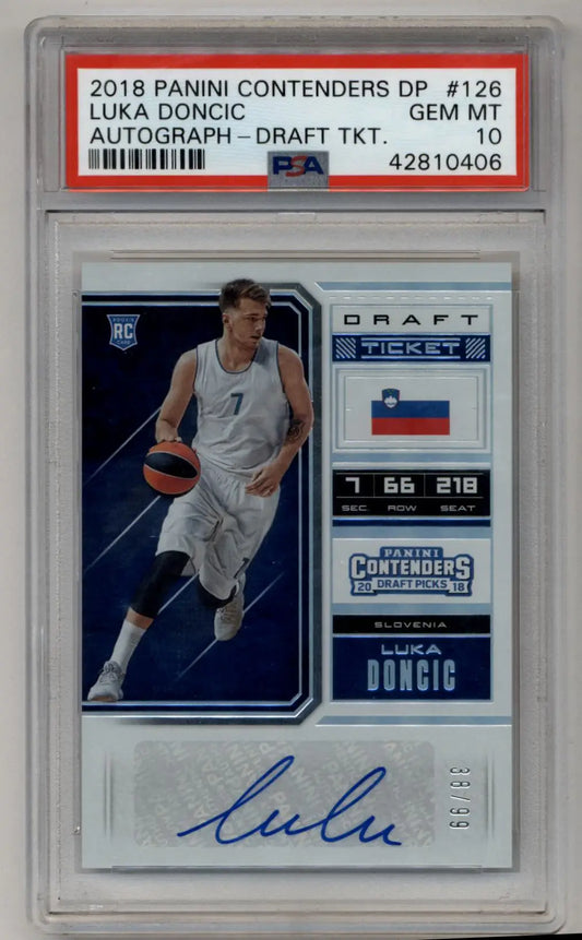 Luka Doncic 2018-19 Contenders Draft Picks Auto Draft Ticket 38/99 PSA 10 Gem Mint - Basketball Card Single