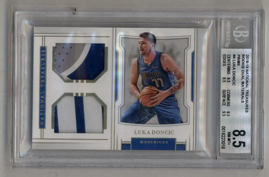 Luka Doncic 2018-19 National Treasures Rookie Dual Materials Prime #4 25/25 BGS 8.5 Near Mint-Mint+ - Basketball Card