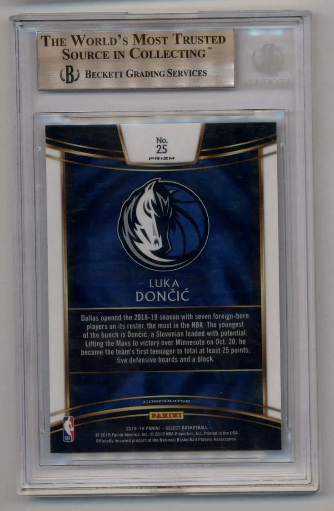 Graded Luka Doncic 2018-19 Select Silver Basketball Trading Card Gem Mint BGS 9.5