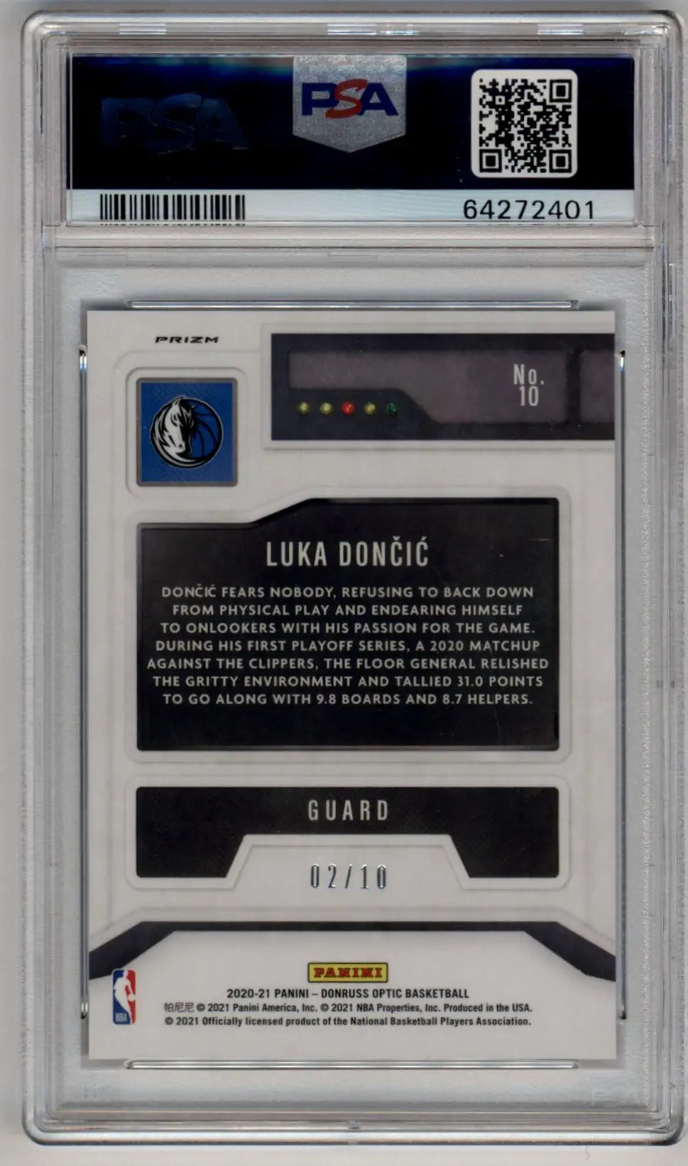 Luka Doncic 2020-21 Donruss Optic T-Minus 3....2...1 Gold 02/10 PSA 10 Gem Mint - Basketball Card Single