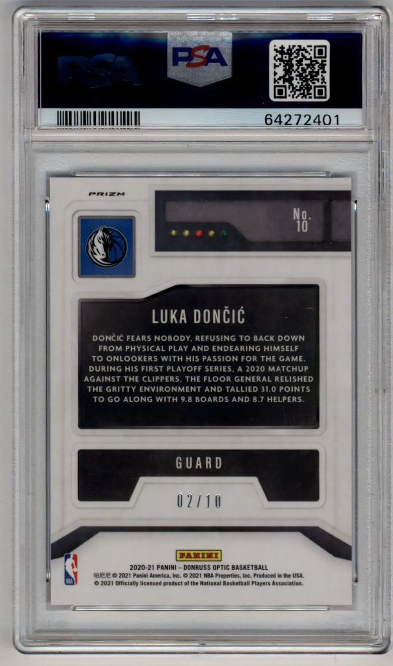 Luka Doncic 2020-21 Donruss Optic T-Minus 3....2...1 Gold 02/10 PSA 10 Gem Mint - Basketball Card Single