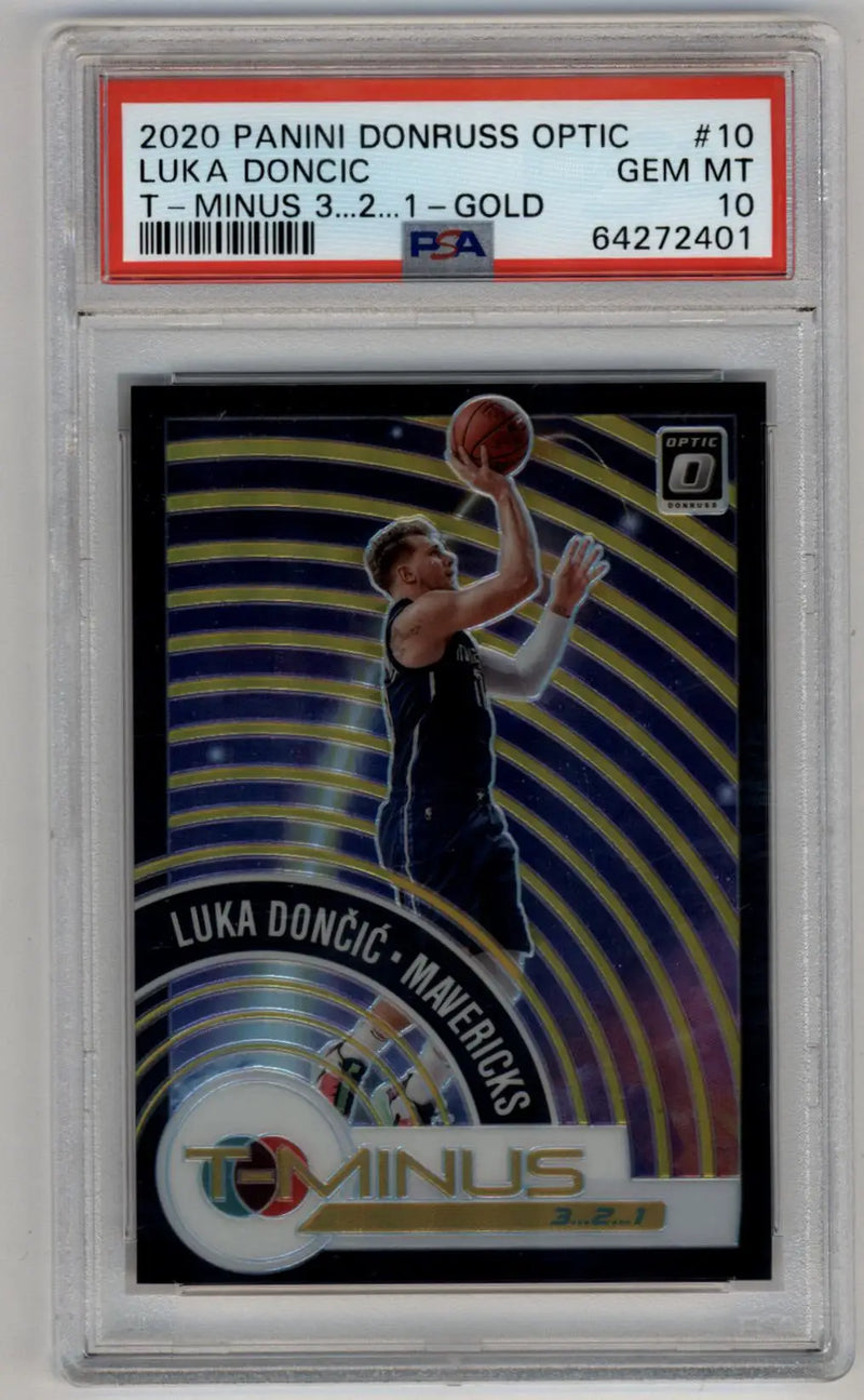 Luka Doncic 2020-21 Donruss Optic T-Minus 3....2...1 Gold 02/10 PSA 10 Gem Mint - Basketball Card Single