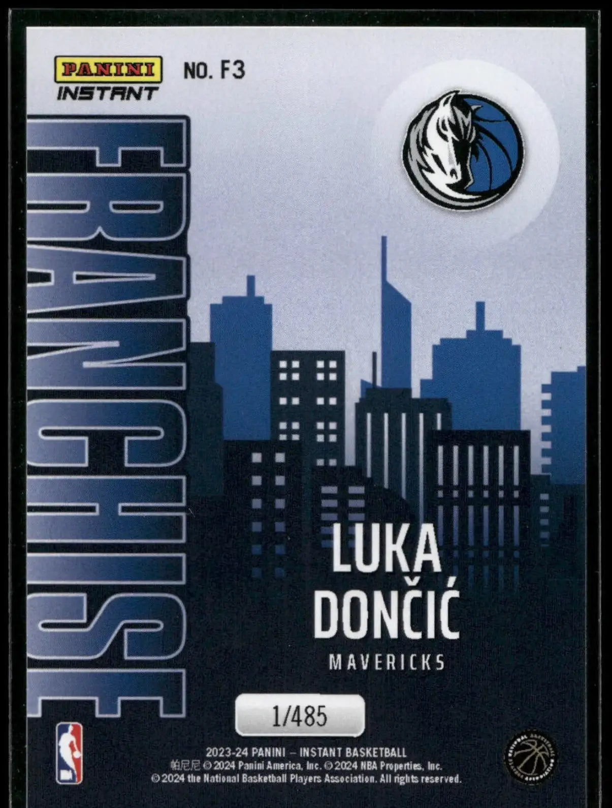 Luka Doncic 2023-24 NBA #3 Franchise Basketball Card Dallas Mavericks 1/485 - Basketball Card Single